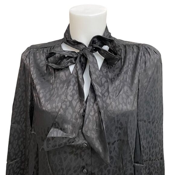 SIX FIFTY CLOTHING Black Neck Tie blousy sateen Freya Top‎ size Small New! - Picture 3 of 9